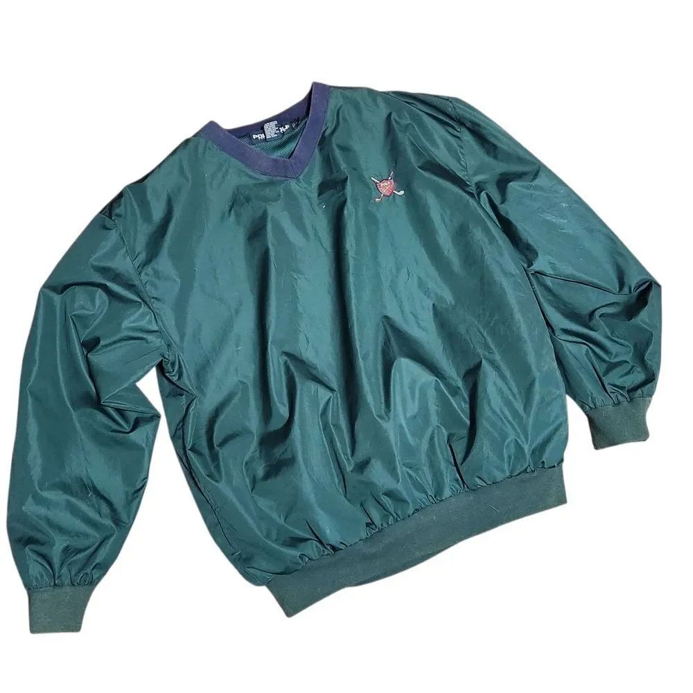 Vtg Polo Golf Ralph Lauren Windbreaker Mens Sz 2X V-Neck Plaid Crest Green